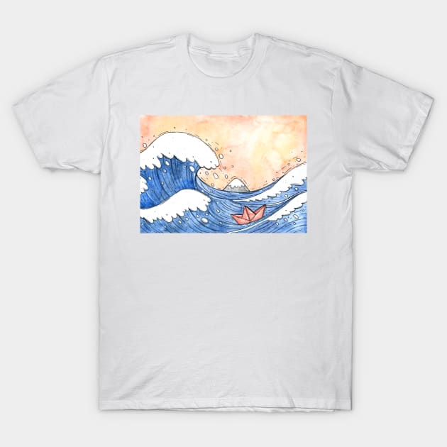 Great Wave Paper Boat T-Shirt by Tania Tania